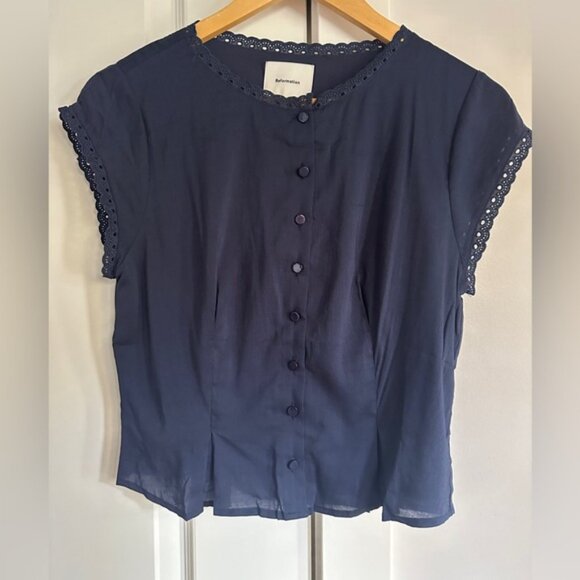 NEW Reformation Valetta Two Piece Matching Skirt Set in Navy Blue | size 4 - Picture 7 of 12